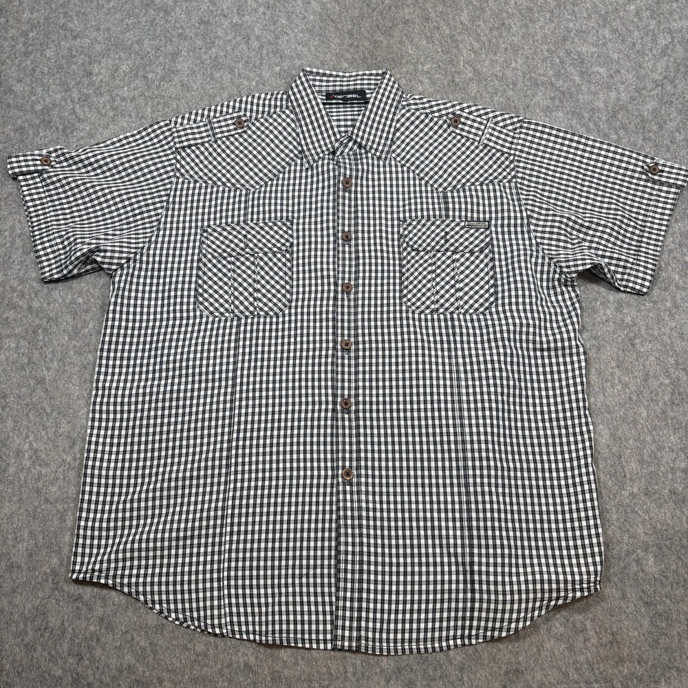 Decibel Shirt Men's Size 2XL Black White Plaid Button-Up Short Sleeves Pockets